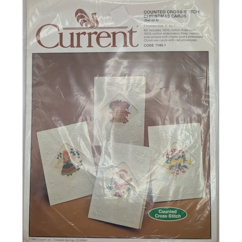 CURRENT Counted Cross Stitch Christmas Cards Kit Set 4 5x7 Holiday DMC 7145 1987